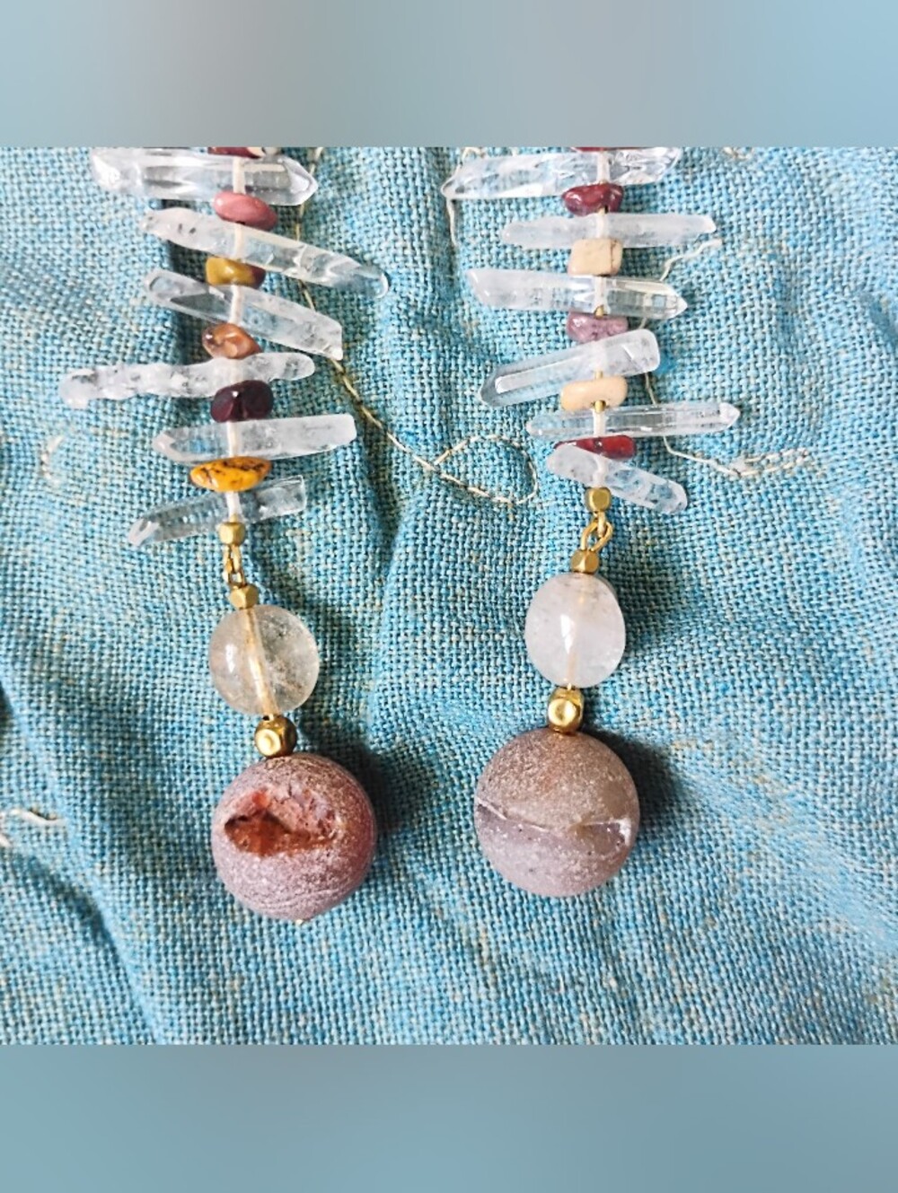 XXL 'Showstopper' Quartz, Mooakite Jasper, and Druzy Statement Earrings - Picture 5 of 9